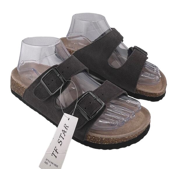 TF Star Brown Slide Buckle Leather Suede Sandals Size 8M NWT - Picture 2 of 7
